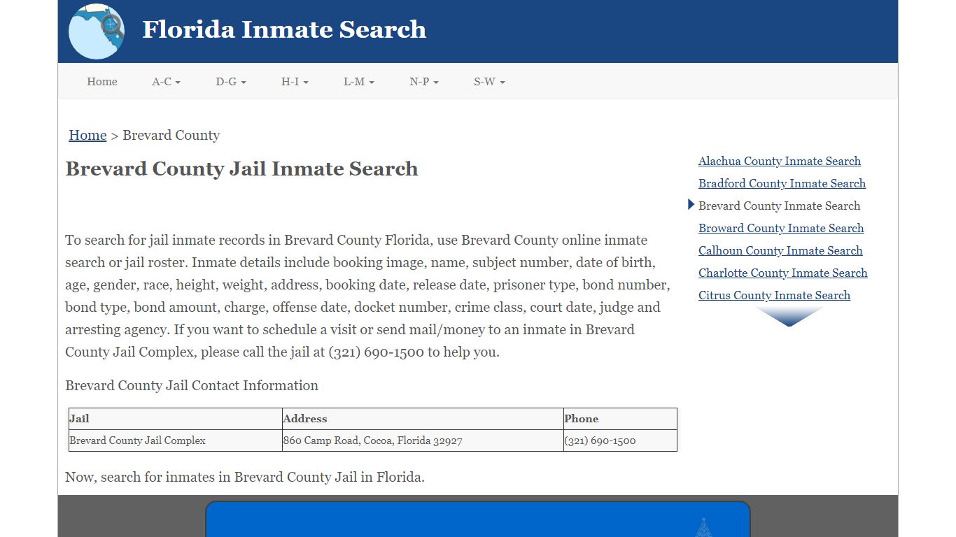 Brevard County FL Jail Inmate Search